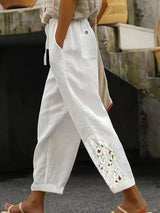 Women's Lace Stitching Drawstring Straight Casual Pants