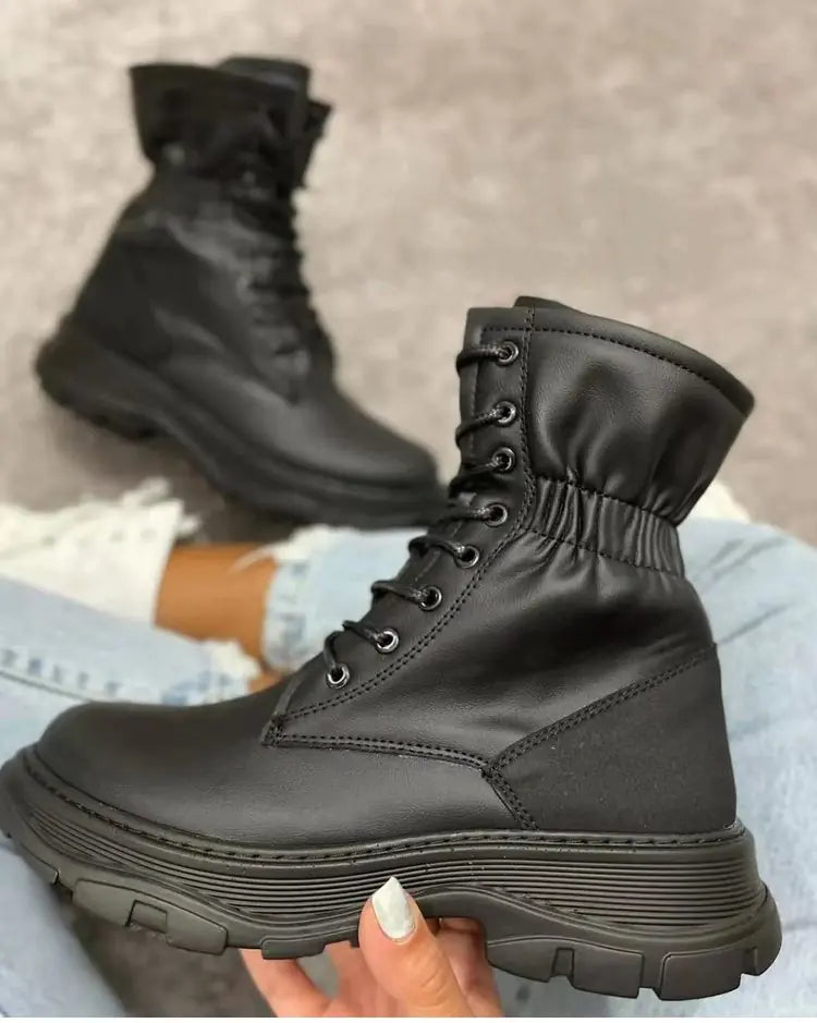 Winter Solid Color Mid-tube Viscose Martin Boots for Women