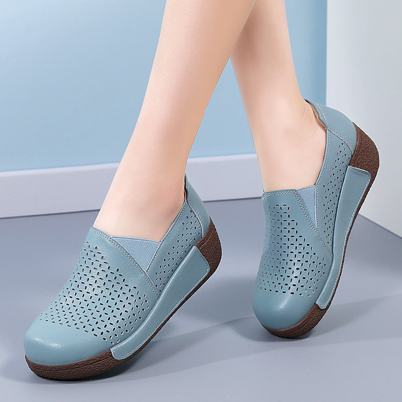 Outdoors Women's Thick Bottom Toe Cap Mother Breathable Hollow Soft Bottom Wedge Hole Shoes