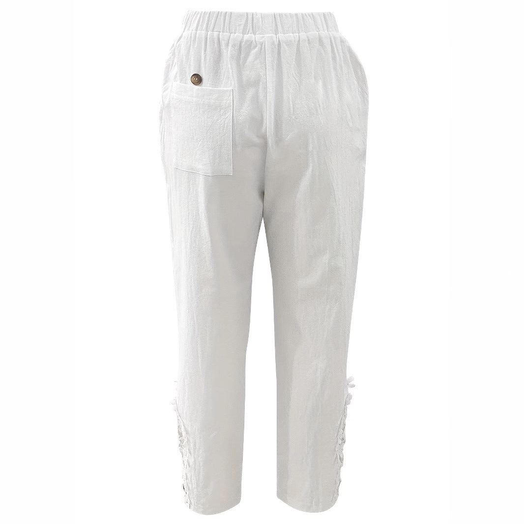 Women's Lace Stitching Drawstring Straight Casual Pants