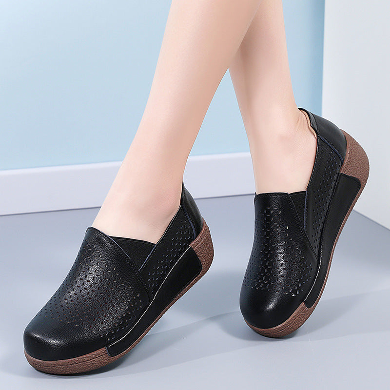 Outdoors Women's Thick Bottom Toe Cap Mother Breathable Hollow Soft Bottom Wedge Hole Shoes