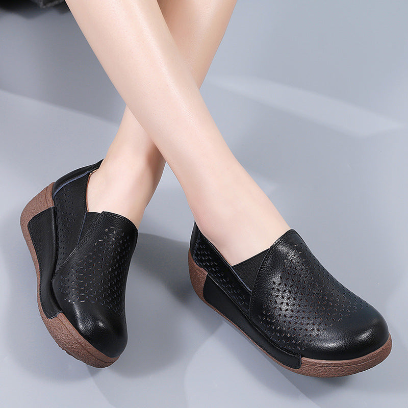Outdoors Women's Thick Bottom Toe Cap Mother Breathable Hollow Soft Bottom Wedge Hole Shoes