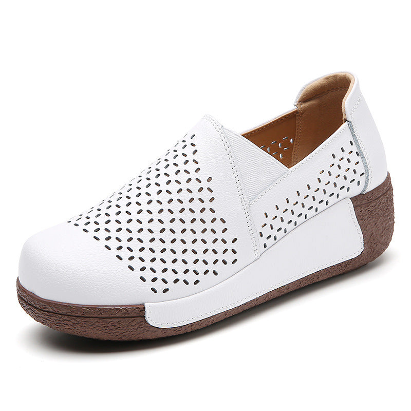 Outdoors Women's Thick Bottom Toe Cap Mother Breathable Hollow Soft Bottom Wedge Hole Shoes