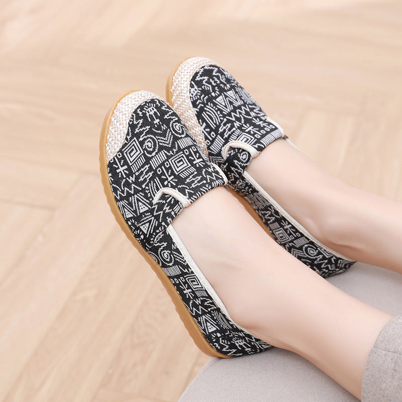 Cloth Shoes Women's Flat Heel Ethnic Style Shallow Mouth