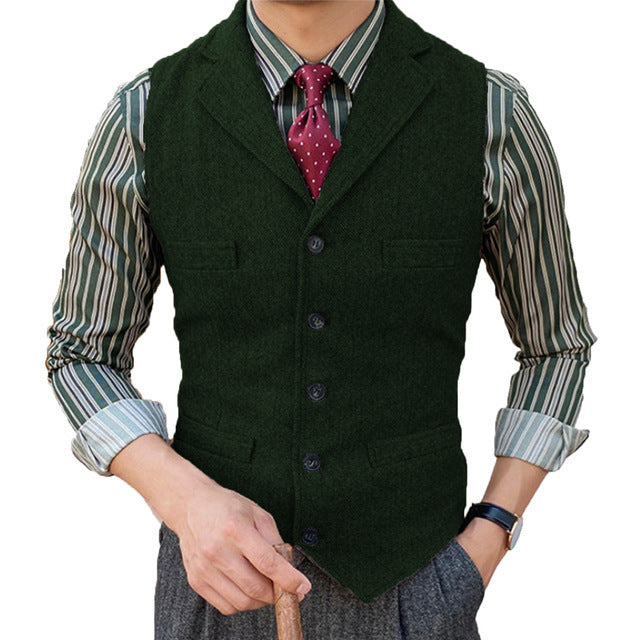 Man's Suit Vest Slim Herringbone Pattern