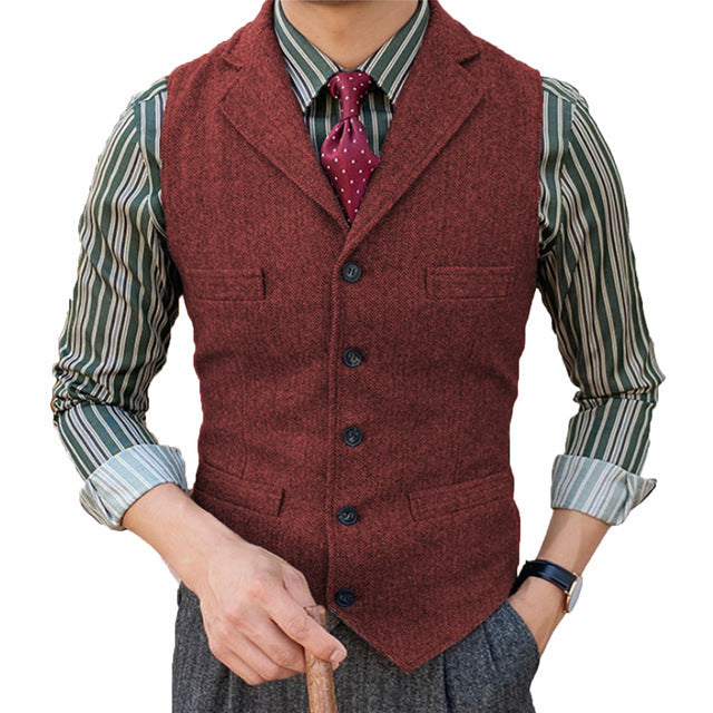 Man's Suit Vest Slim Herringbone Pattern