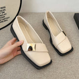 Metal Buckle Square Head Women's Flat-heeled Shoes