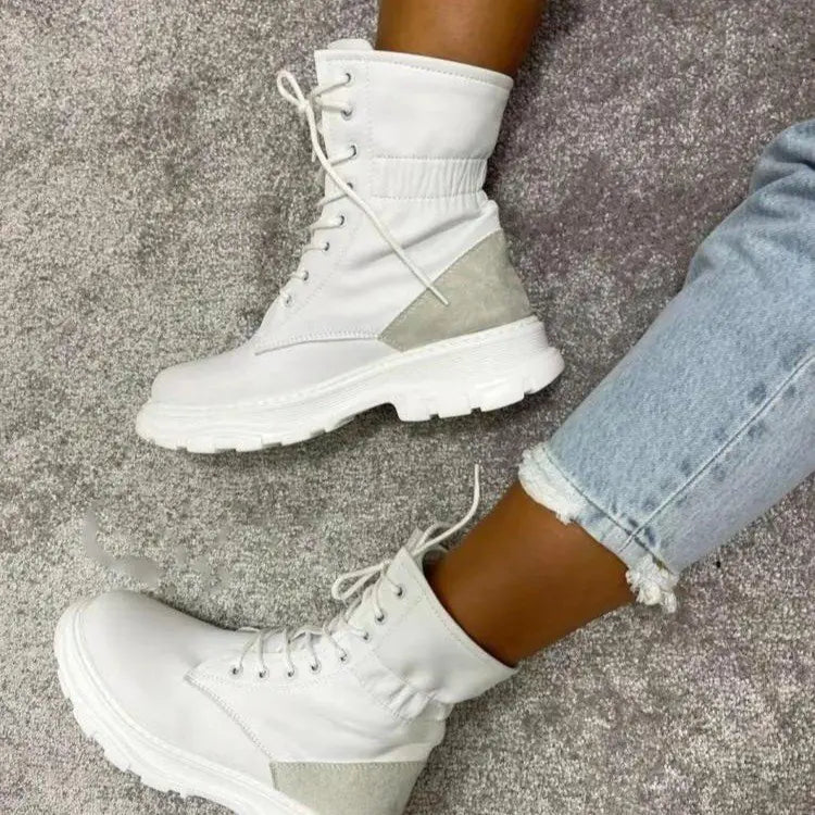Winter Solid Color Mid-tube Viscose Martin Boots for Women