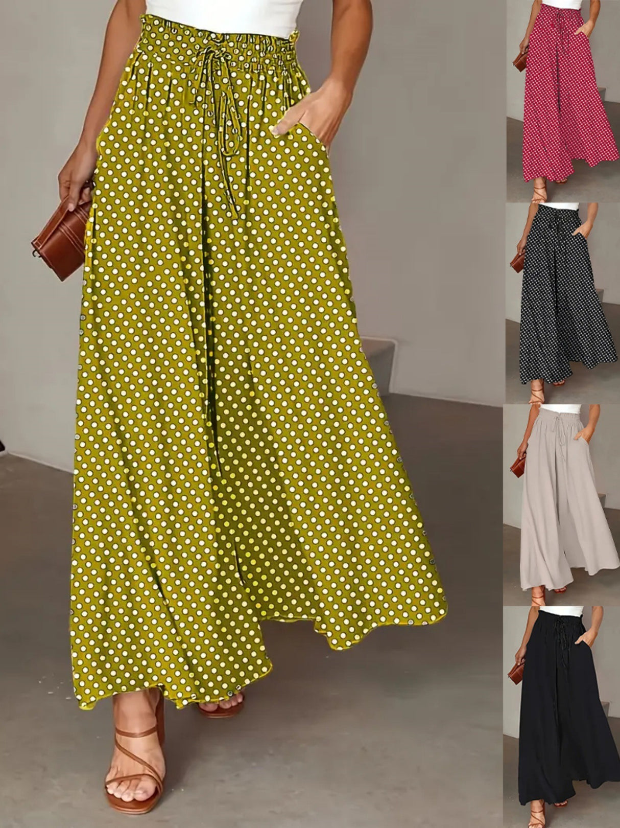 Women's Wide-leg Pants Elastic Waist Polka Dot Print