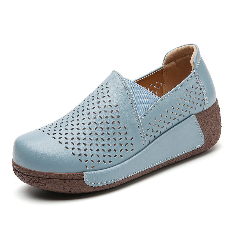 Outdoors Women's Thick Bottom Toe Cap Mother Breathable Hollow Soft Bottom Wedge Hole Shoes
