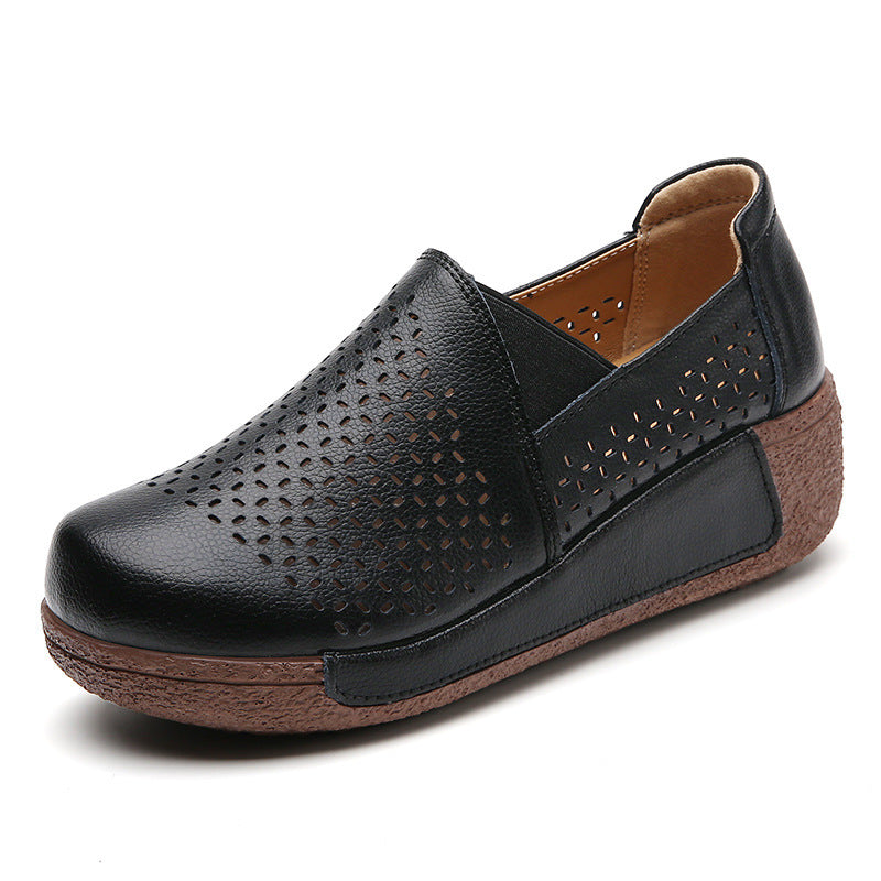 Outdoors Women's Thick Bottom Toe Cap Mother Breathable Hollow Soft Bottom Wedge Hole Shoes