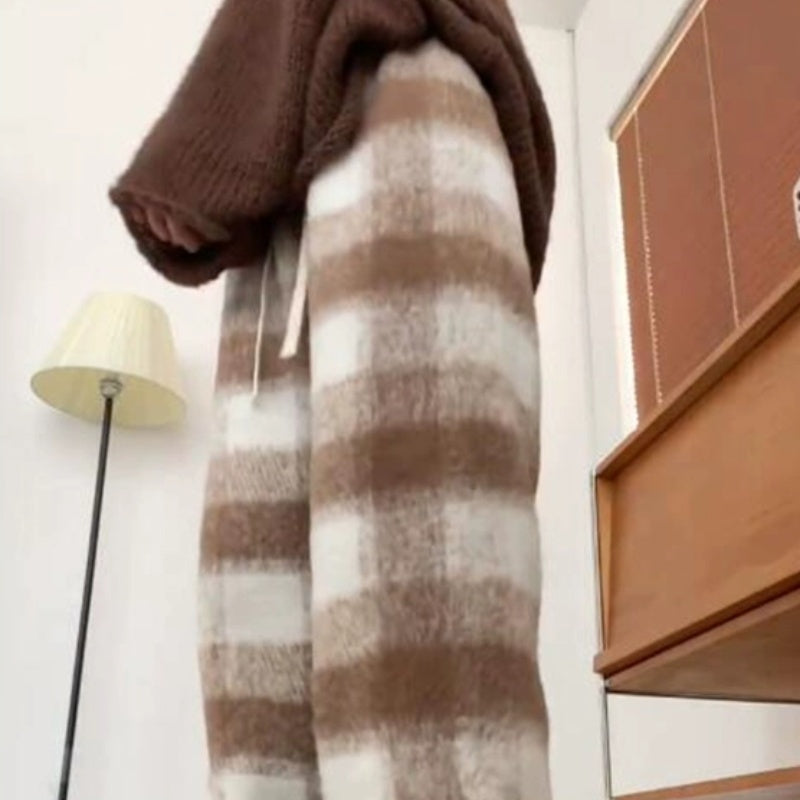Woolen Striped Wide-leg Pants Thickened Plush Retro