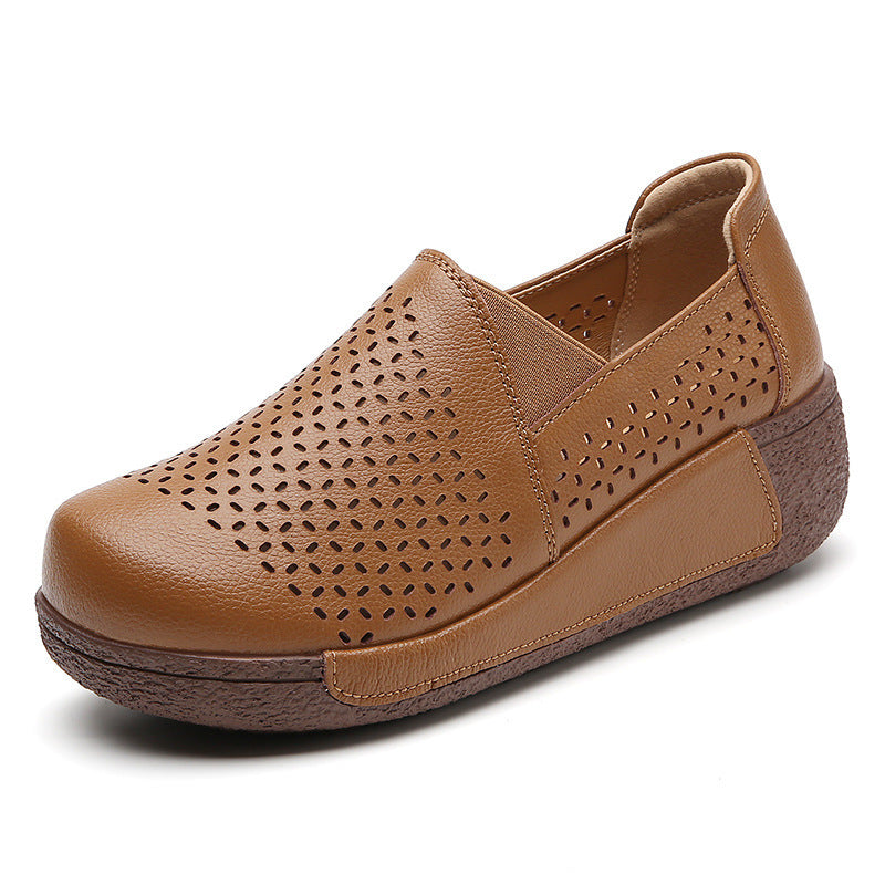 Outdoors Women's Thick Bottom Toe Cap Mother Breathable Hollow Soft Bottom Wedge Hole Shoes